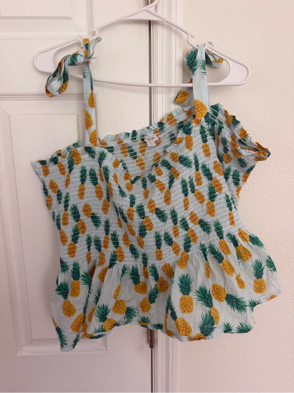 J.Crew Smocked Pineapple Print Peplum Tie-Shoulder Tank Top 3X - Picture 8 of 8